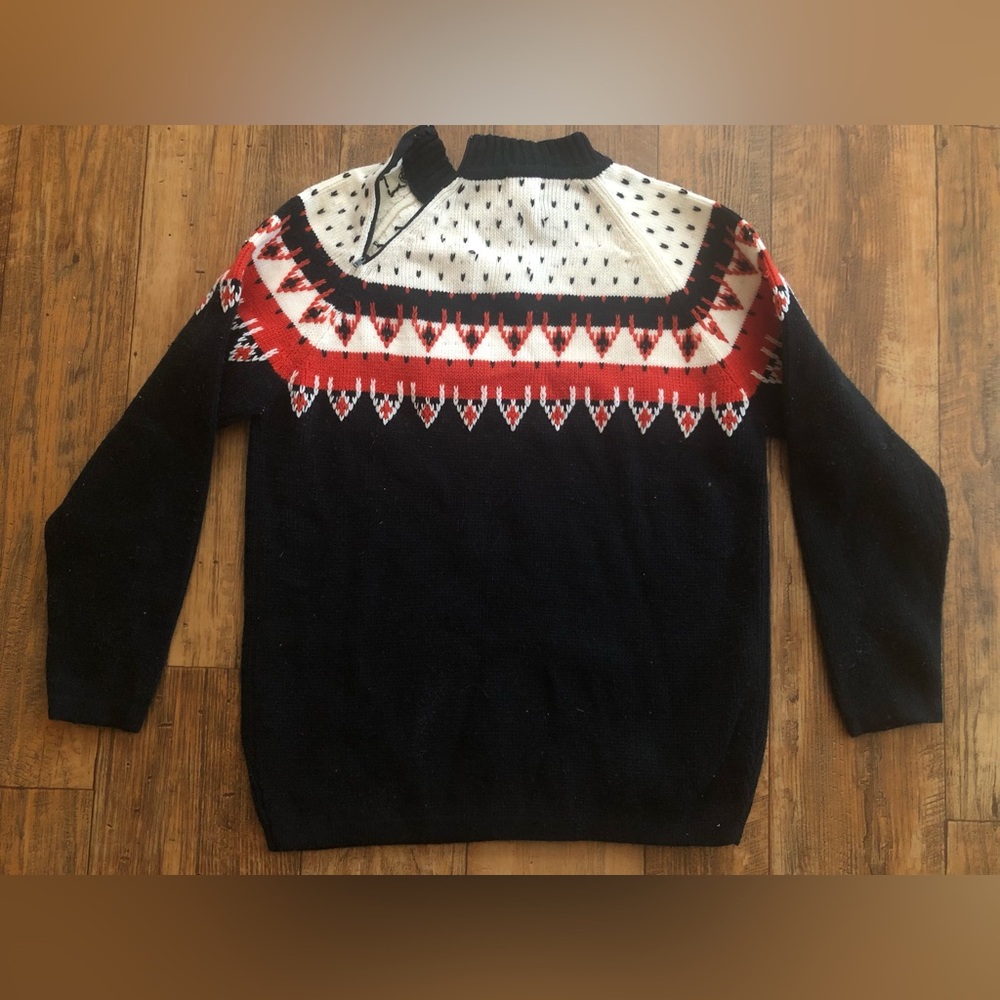 Vintage Sirocco Sweater Acrylic Christmas Reindeer Knit Long Sleeve, Neck Zipper